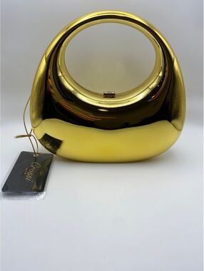Gold Tone Evening Clutch Bag with Rhinestone Clasp